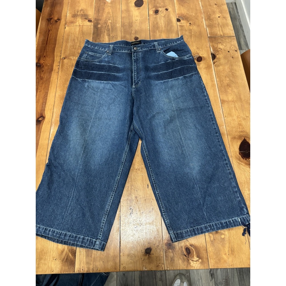 TRUST USA Women's Size 40 Blue Wide Leg Baggy Jeans Drawstring Hem 100% Cotton